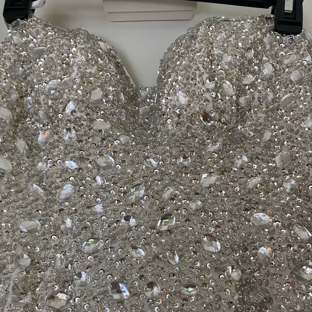 WHITE WATERFALL BEADED GOWN